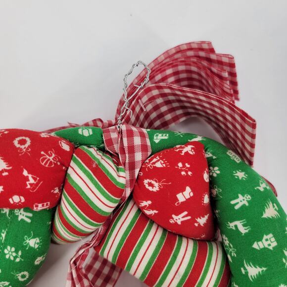 Vintage Cottagecore Christmas Holiday Braided Multipattern Cotton Wreath - Picture 5 of 7